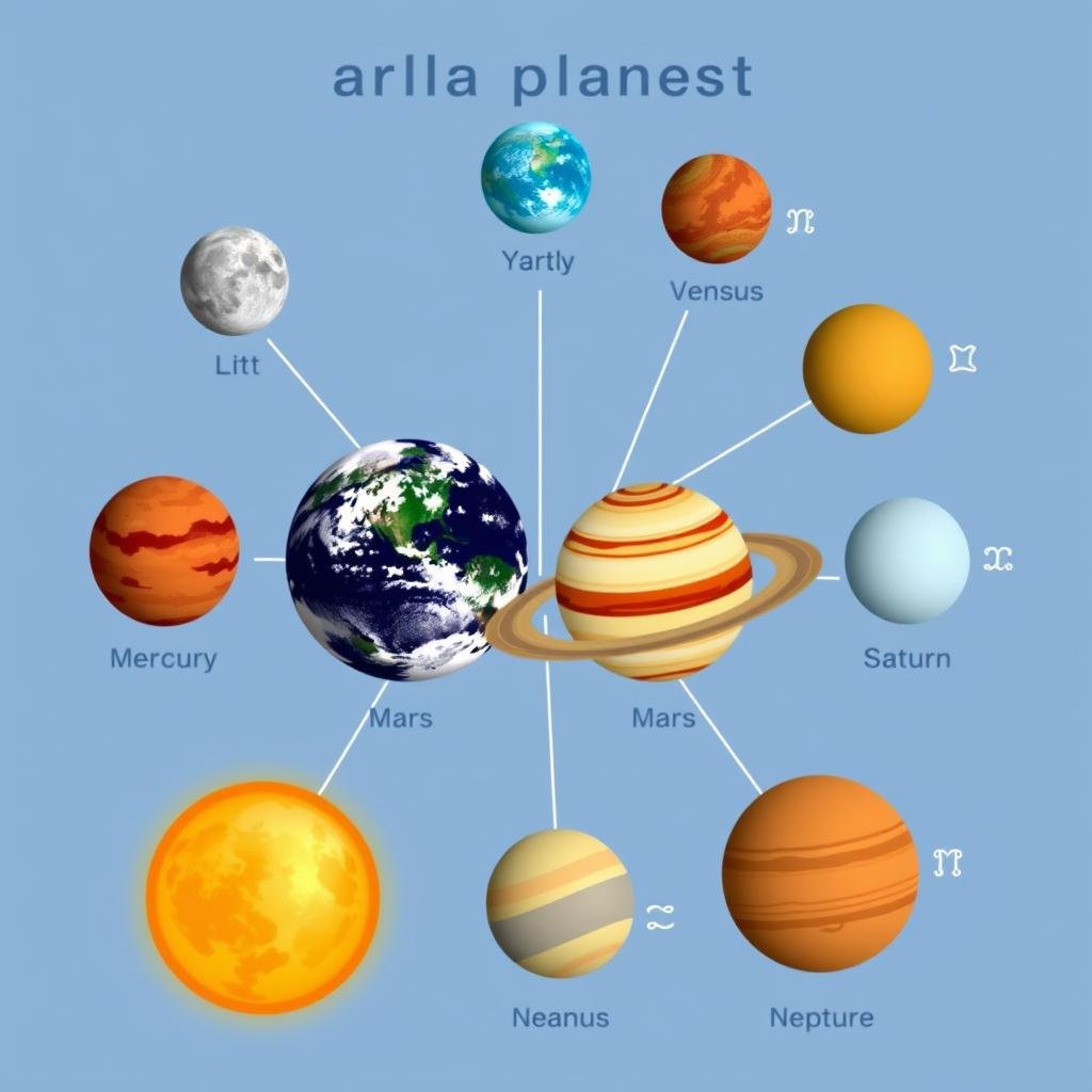 Planetas do sistema solar representados com seus símbolos astrológicos correspondentes