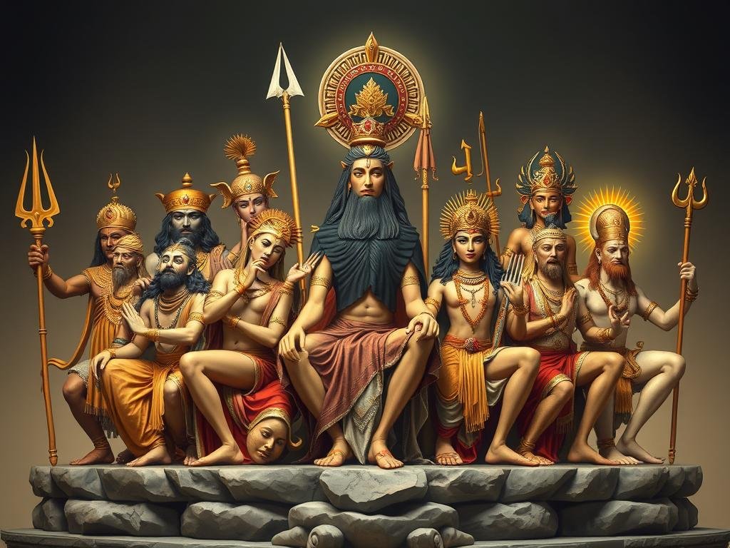 Representação do politeísmo com múltiplas divindades