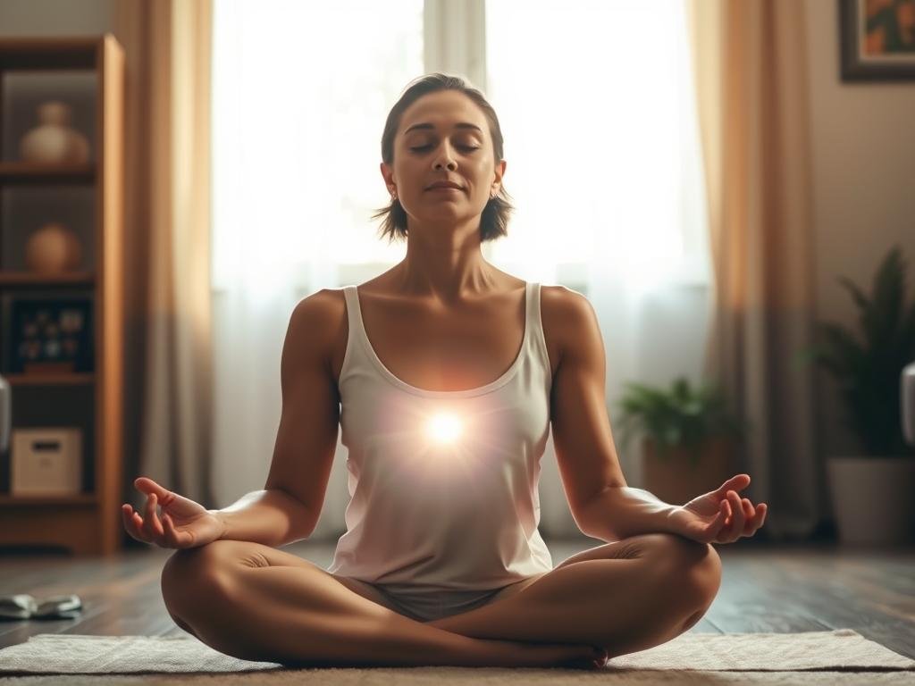 Pessoa em meditação profunda conectando-se com sua essência