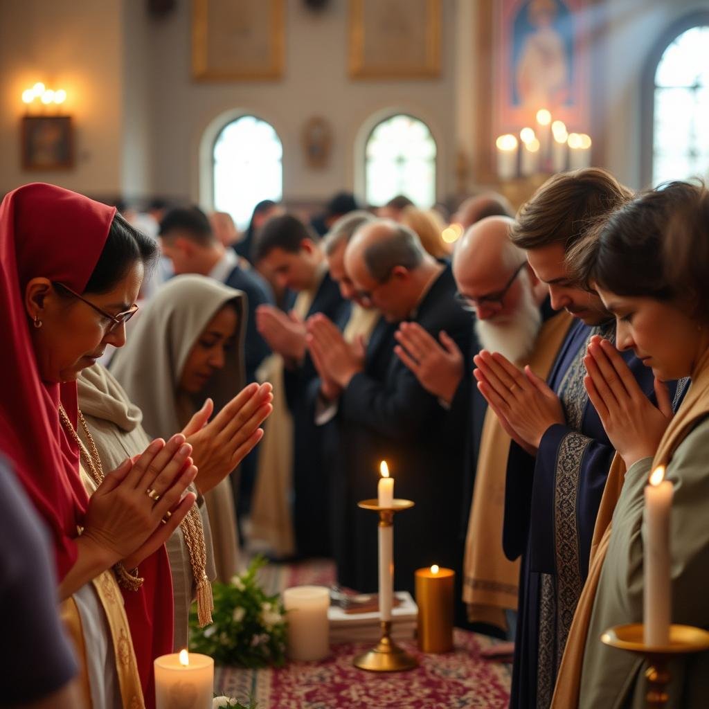 Ritual religioso com pessoas em oração