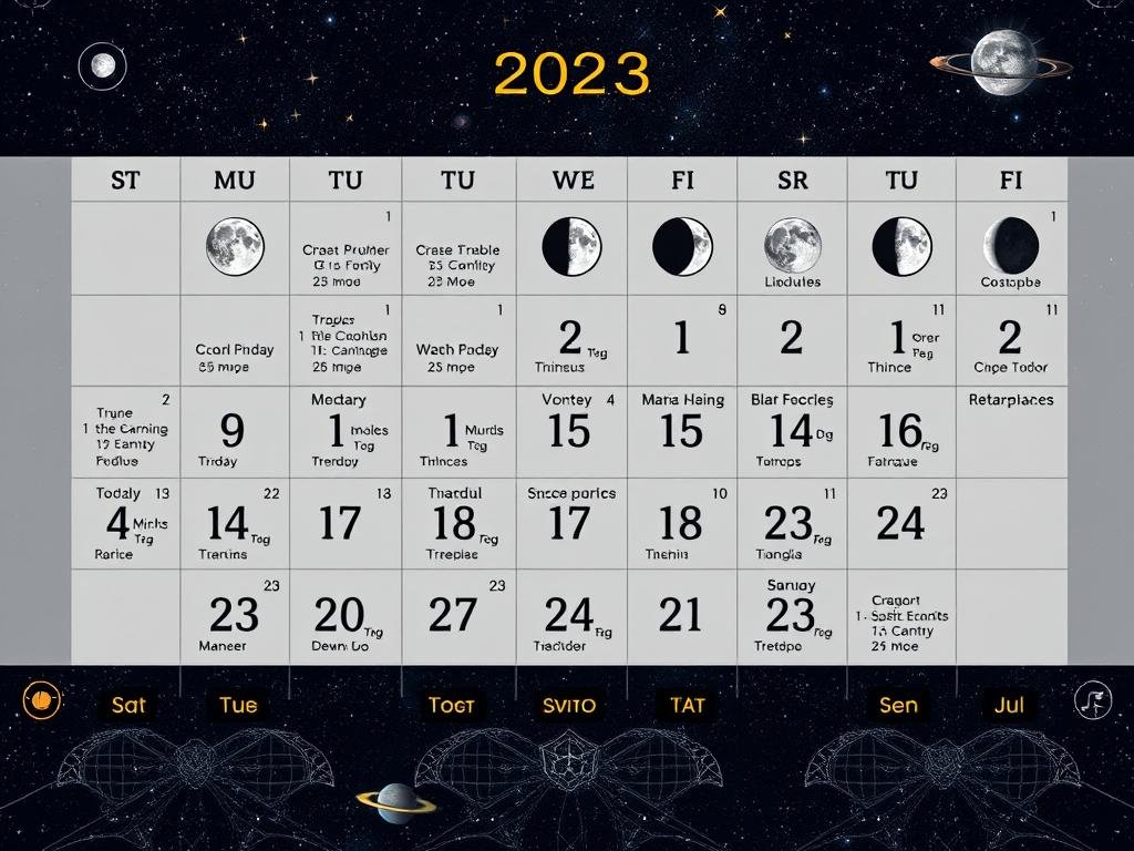 Calendário astrológico mensal com eventos importantes