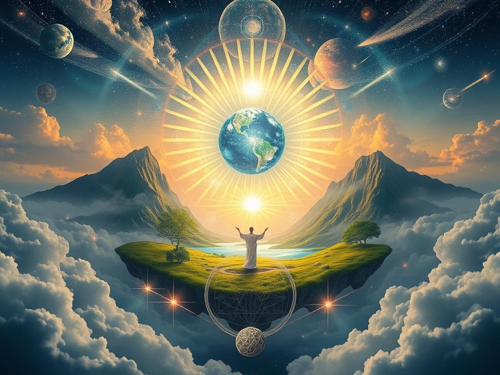 Representação do panteísmo com natureza e cosmos