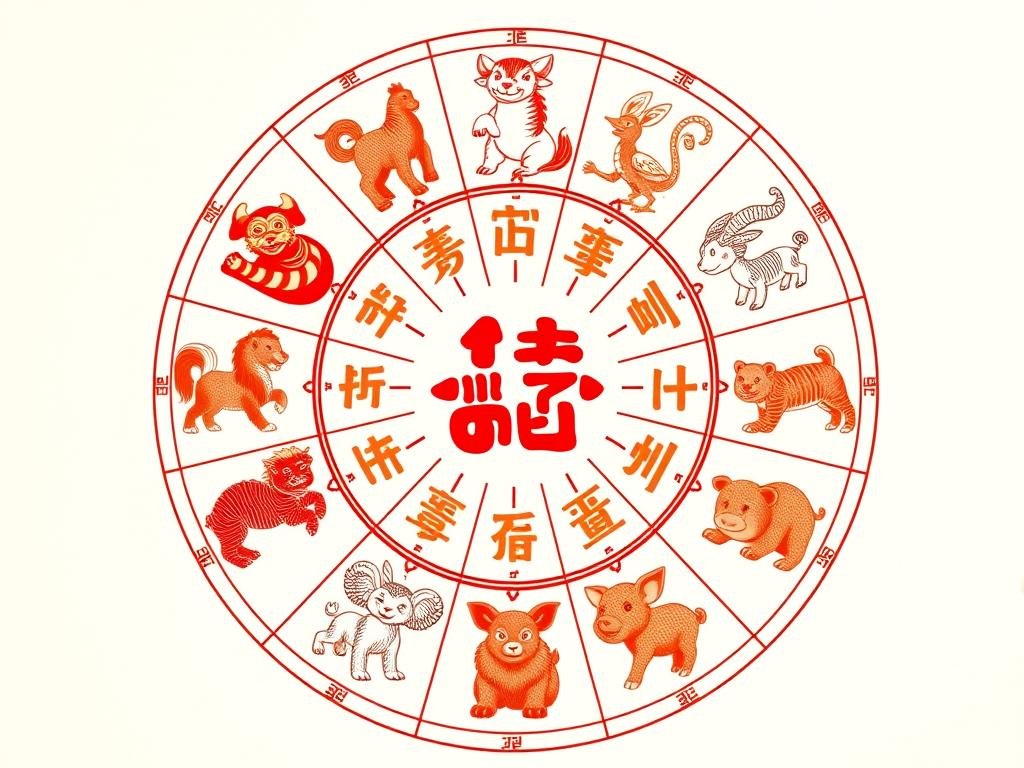 Roda do horóscopo chinês com os doze animais do zodíaco chinês