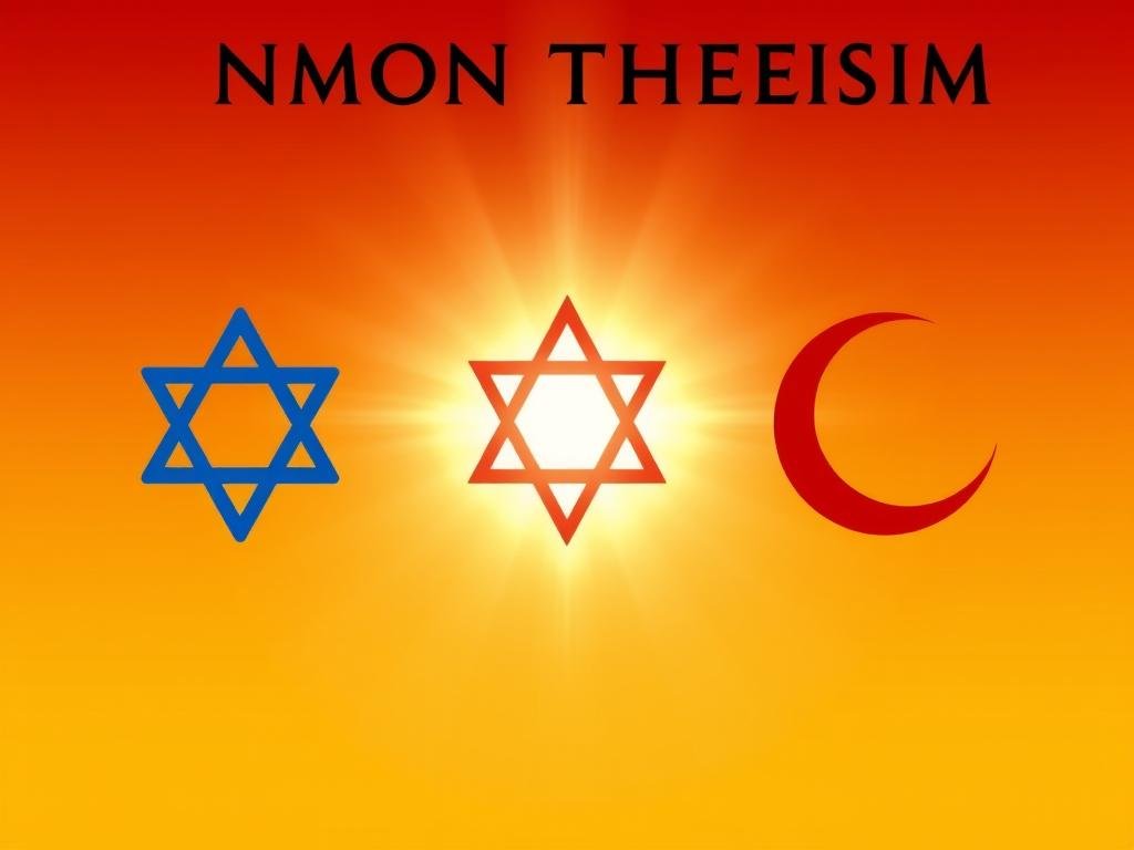 Representação do monoteísmo com símbolos das religiões abraâmicas