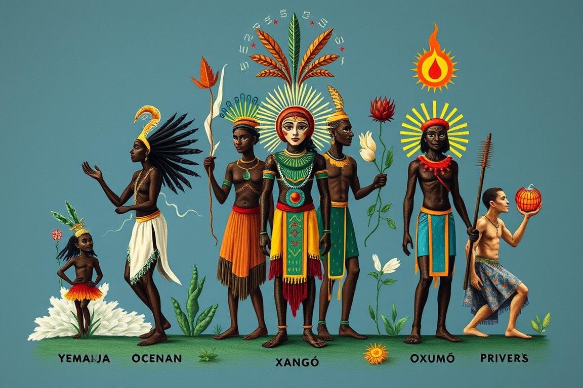 Representação de orixás e divindades africanas associadas a elementos naturais