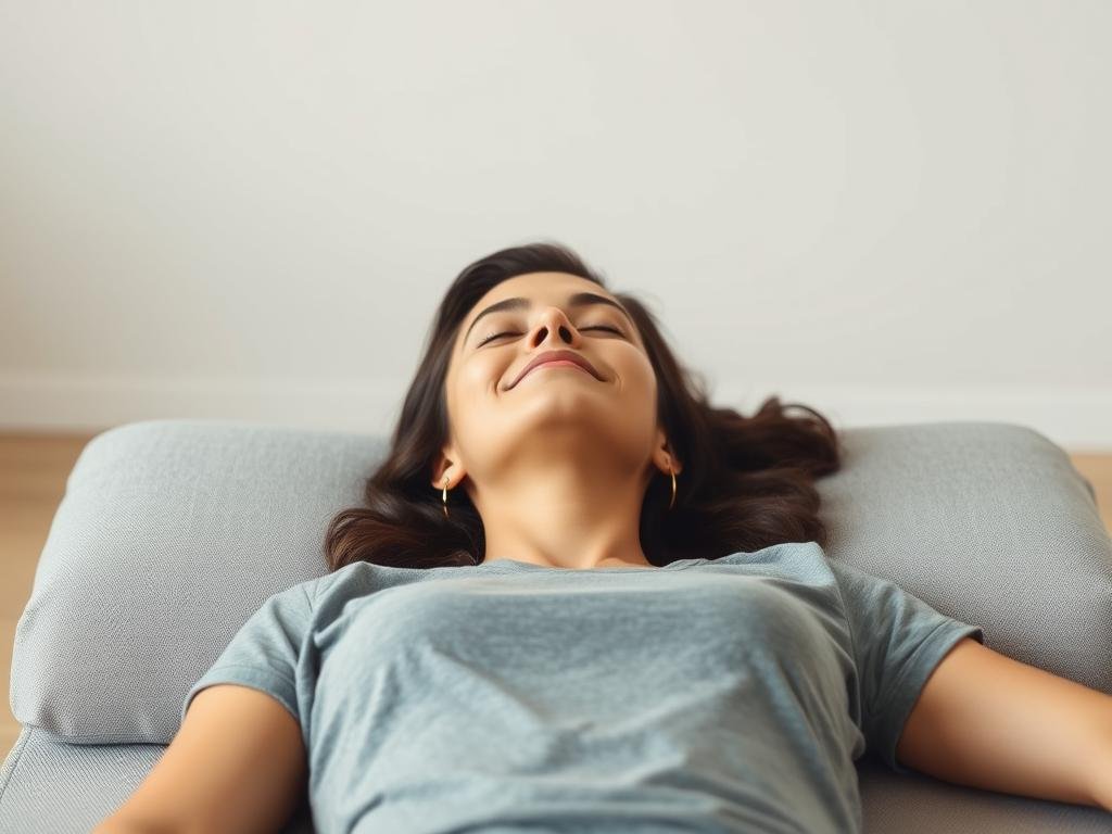 Pessoa em estado de relaxamento profundo após prática de integração mente-corpo