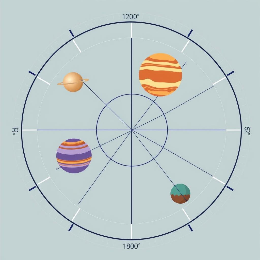 Diferentes aspectos planetários como conjunção, oposição, trígono e quadratura