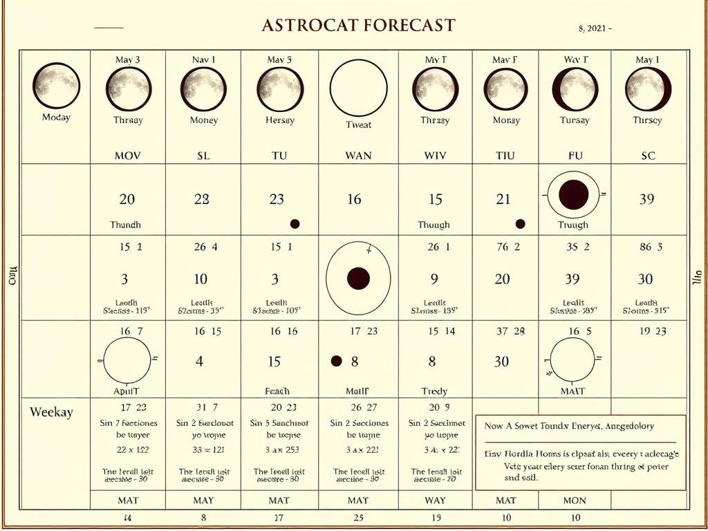 Mapa astral mensal mostrando as fases da lua e movimentos planetários