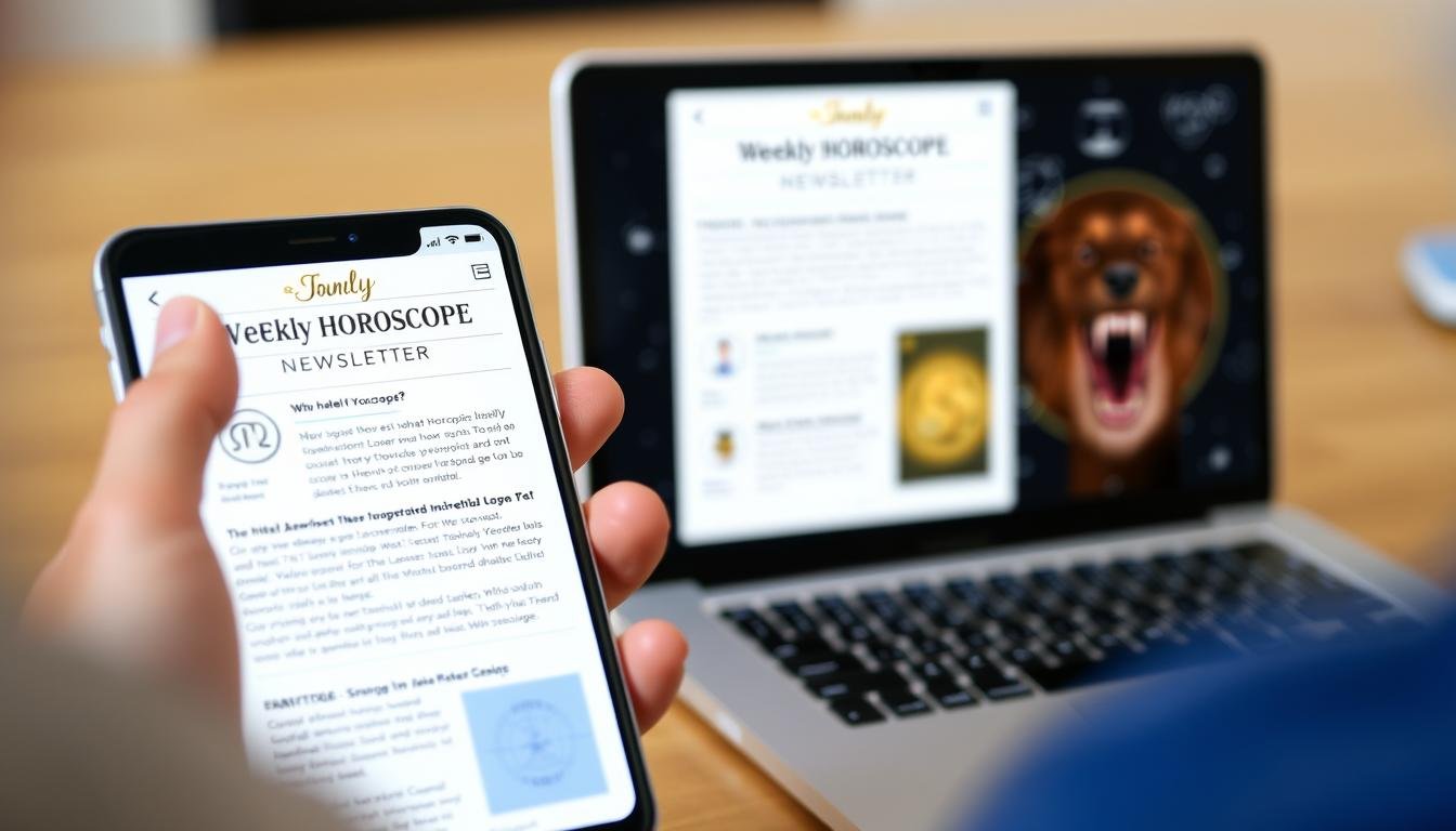 Newsletter do Horóscopo da Semana sendo visualizada em diferentes dispositivos