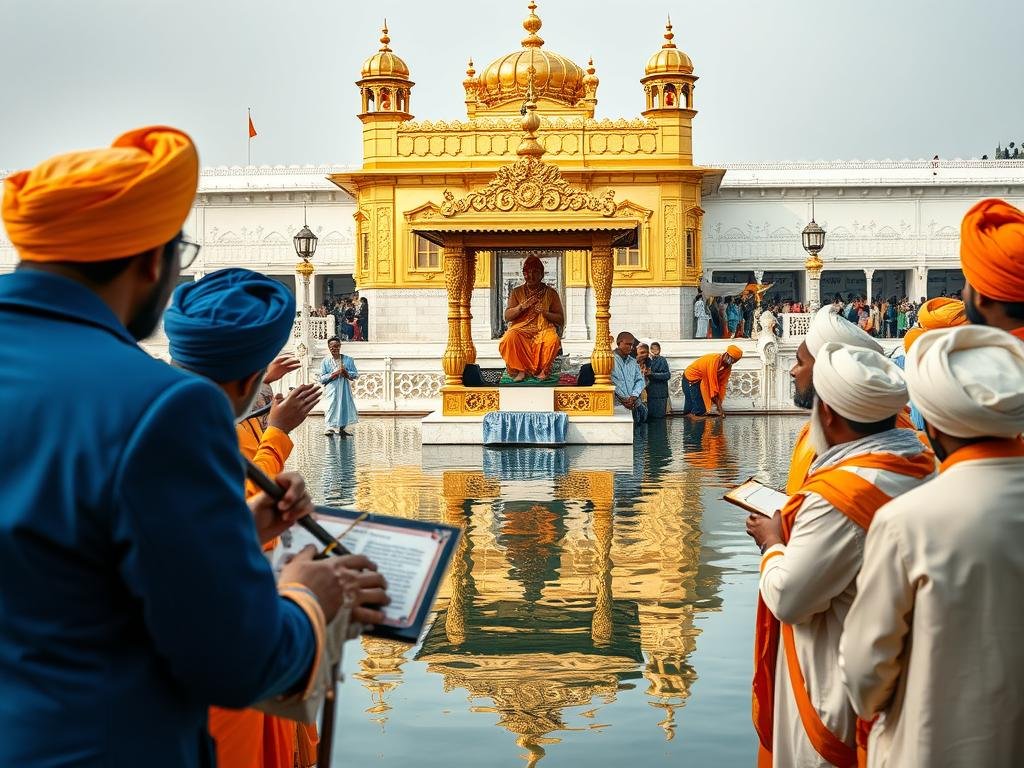 Cerimônia sikh no Templo Dourado com leitura do Guru Granth Sahib