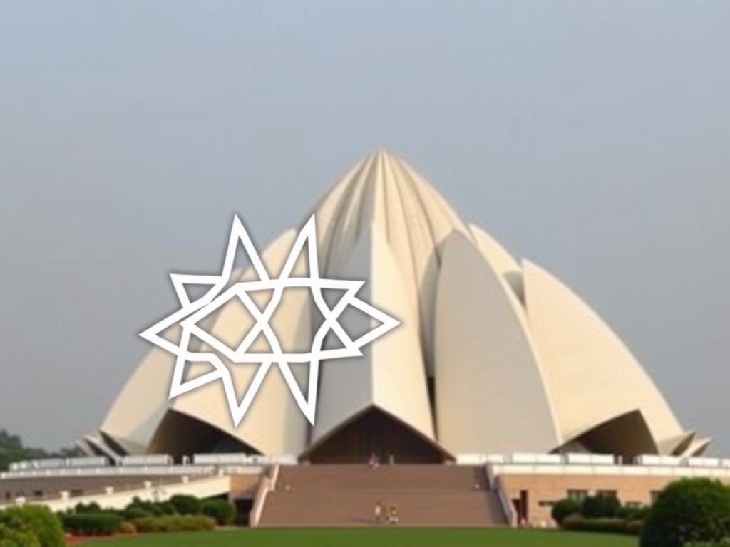 Estrela de nove pontas, símbolo da Fé Bahá'í, e o Templo de Lótus em Nova Delhi