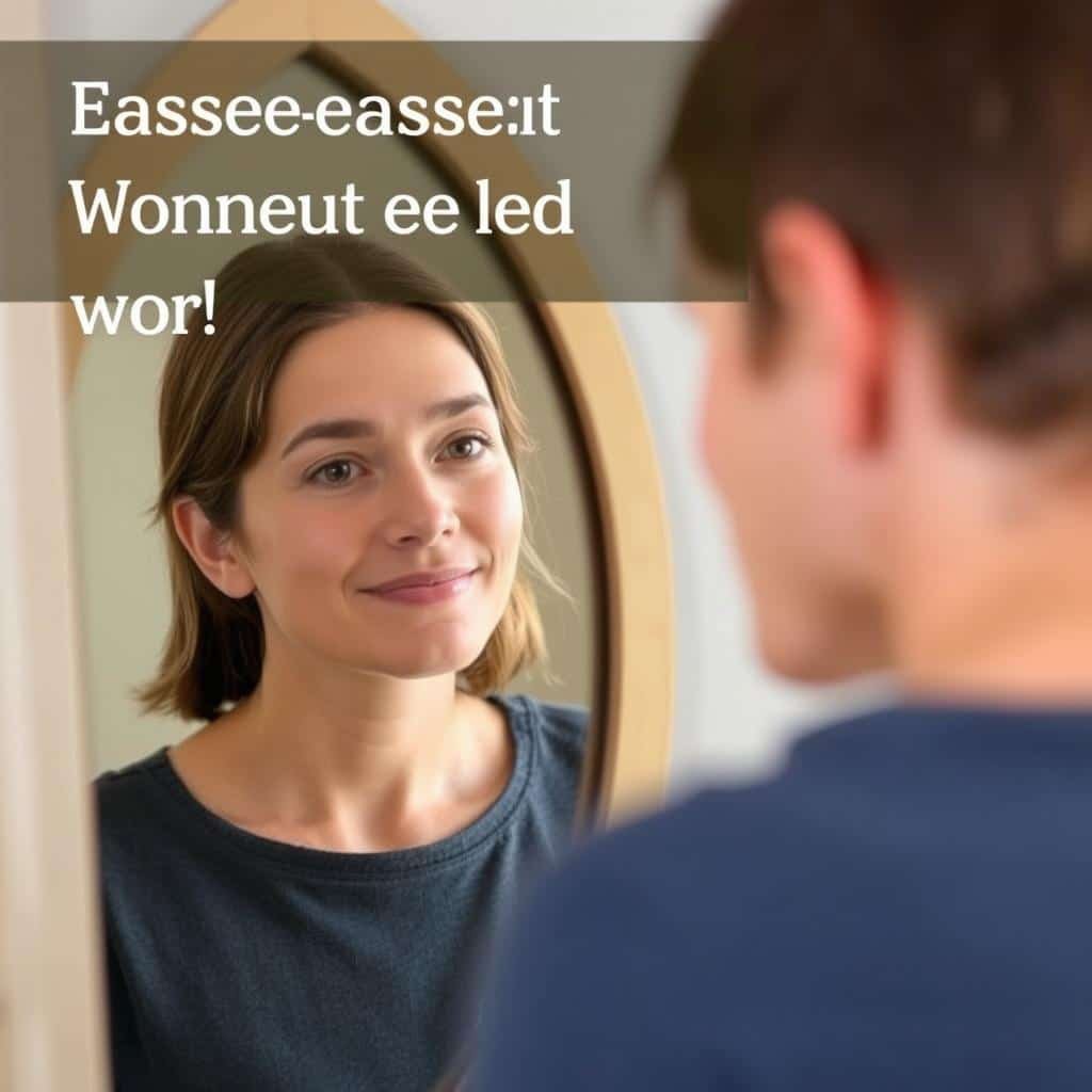Pessoa observando seu reflexo com aceitação e compaixão