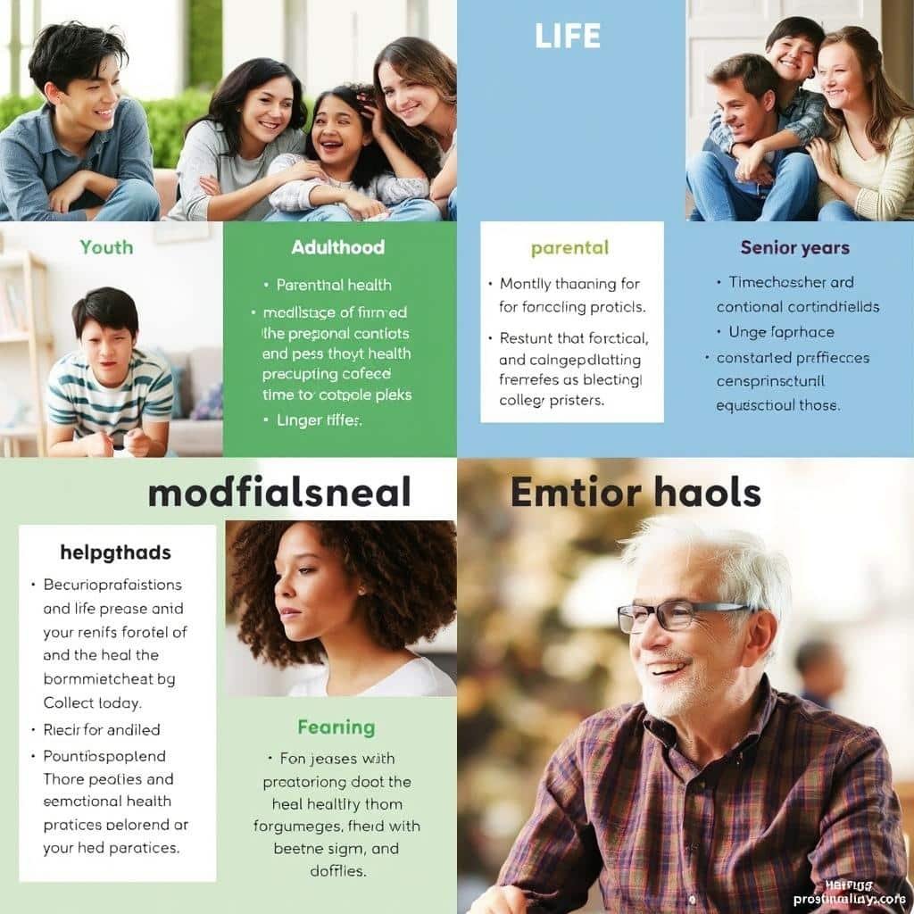 Colagem mostrando diferentes fases da vida e práticas emocionais correspondentes