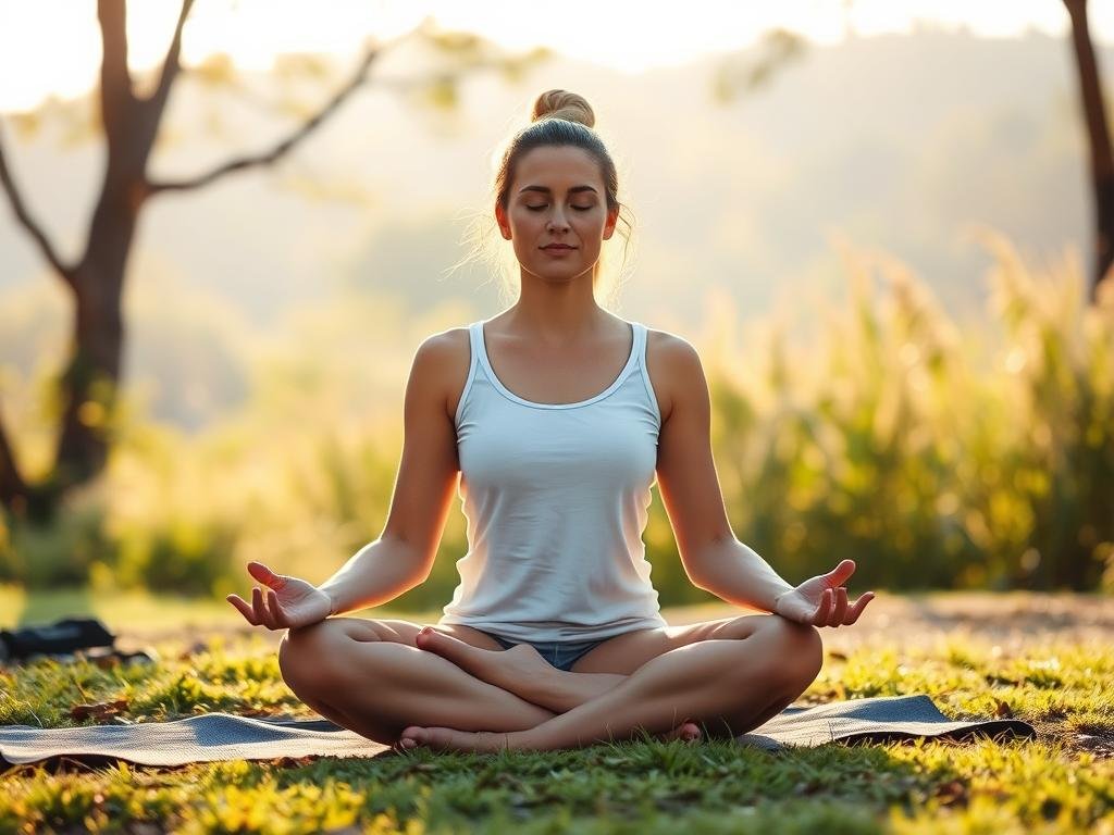 Pessoa meditando em um ambiente tranquilo, representando o autocuidado para todos